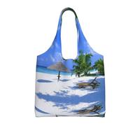Beach Coconut Tree Palm Chair Print Canvas Tote Bags for Women Reusable Grocery Bag Large Gym Canvas Cloth Pouchportable Shopping Handbag