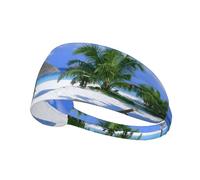 Beach Coconut Tree Palm Chair Print Non-Slip Elastic Running Headband, Sweat Absorbing Stretchy Hair Bands For Gym Yoga, Soft Skin-Friendly Foldable Workout Headband