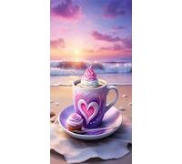 Beach Coffee Ice Cream Diamond Art Kits,5D Diamond Painting Kits for Adults,DIY Full Square Drill Diamond Painting Kits for Beginners Rhinestone Embroidery Picture Art for Home Decor 100x210 cm