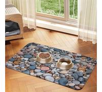 Beach Colored Pebbles Dog Food Mat, Absorbent Pet Feeding Mat for Food and Water Bowls Non-Slip Placement Pad for Floors Waterproof Quick Dry Water Dispenser Mat for Dogs Puppy Cats 16x24 Inch