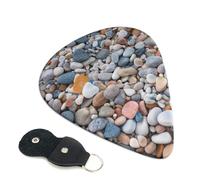 Beach Colored Pebbles Guitar Picks 6 Pack with Leather Guitar Pick Holder Keychain, Plectrum Key Fob Cases Bag, Abstract Art Plectrum for Acoustic Electric Guitar, Ukulele 0.71mm