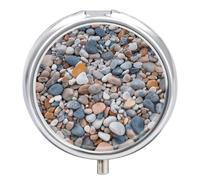 Beach Colored Pebbles Pill Box Medicine Pill Organizer 3 Compartment Daily Pill Case Small Pill Container Round Pill Holder Travel Pill Box Metal Pill Case for Purse Pocket