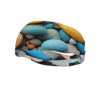 Beach Colored Pebbles Print Sports Sweatband Elastic Headband Tennis Basketball Running Fitness Accessories