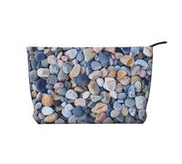 Beach Colored Pebbles Printed Makeup Bag Corduroy Travel Cosmetic Bags Cosmetic Case Toiletry Bag Organizer for Women Mom Girls