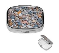 Beach Colored Pebbles Square Metal Pill Box 2 Compartment Cute Travel Pill Organizer Case Portable Medicine Vitamin Organizer Pill Case for Women Men Travel Unique Gift