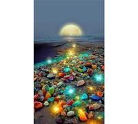 Beach Colored Stones Diamond Painting,5D DIY Full Drill Diamond Art Painting Kits for Adults Kids,Crystal Rhinestone Embroidery Cross Stitch Art Crafts for Home Wall Decor Gift Square Drill,16x32 inch