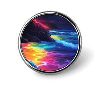 Beach Colorful Waves Round Lapel Pin Button Brooch Tie Badge Elegant Hat Clothing Jewelry Accessories