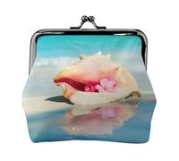 Beach Conch Seascape Women's Leather Kiss-Lock Coin Purse,Double-Sided Full Print Pattern,Ultra-Fine Fiber Leather,Small Clutch Wallet for Cash,Cards,Coins