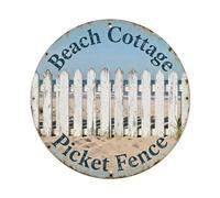 Beach Cottage Picket Fence Metal Tin Sign Plaque