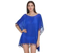 Beach Cover Up for Women Chiffon Beachwear, Womens Tassel Summer Beach Dress Swim Cover Ups Tassel Bikini Cover Up Beach Coverups Dress Swim Cover Up for Summer Beach Party (Royal Blue)