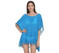 Beach Cover Up for Women Chiffon Beachwear, Womens Tassel Summer Beach Dress Swim Cover Ups Tassel Bikini Cover Up Beach Coverups Dress Swim Cover Up for Summer Beach Party (Light Blue)