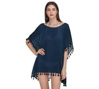 Beach Cover Up for Women Chiffon Beachwear, Womens Tassel Summer Beach Dress Swim Cover Ups Tassel Bikini Cover Up Beach Coverups Dress Swim Cover Up for Summer Beach Party (Navy Blue)