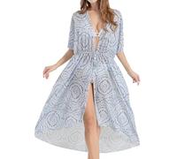 Beach Cover Up Long Kimono for Women Swimsuit Cover Ups Open Front Ladies Bikini Swimwear Cardigan Coverups Blue Spot M