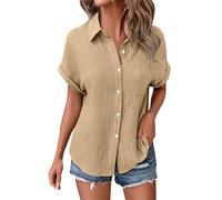 Beach Cover Ups and Kaftans Summer Linen Tops for Women UK Lightweight Button Down Boho Shirts Casual Pleated Muslin Blouse Solid Color Short Sleeve Tunic Warehouse Deals Clearance