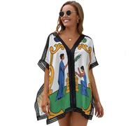 Beach Cover Ups For Women Patriotic Design Beachwear Chiffon Sexy Lightweight Swimwear Saint Vincent And The Grenadines National Emblem Print Bikini Swimsuit V Neck Coverup Summer Beach Cover Ups