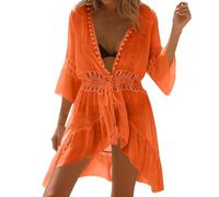 Beach Coverups for Women UK Kimono Sleeveless Solid Color Bathing Suit Holidays Poolside Seaside Party Swimsuit Summer Lightweight Breathable Clothes Orange