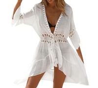 Beach Coverups for Women UK Kimono Sleeveless Solid Color Bathing Suit Holidays Poolside Seaside Party Swimsuit Summer Lightweight Breathable Clothes White