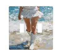 Beach Cowgirls Light Switch Cover Plates/Outlet Covers, White Cowboy Boots and Waves, Summer Coastal Home Decor, Thermoplastic Wall Plates, Standard Size Double Toggle