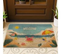 Beach Crab Welcome Doormat, Colorful Coastal Style Indoor & Outdoor Floor Mat for Summer Decor, Non-Slip Welcome Mats, Easy Clean 29x17 Inch