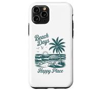 Beach Days Happy Place Retro Tropical Sunset Palm Tree Ocean Case for iPhone 11 Pro