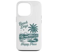 Beach Days Happy Place Retro Tropical Sunset Palm Tree Ocean Case for iPhone 13 Pro