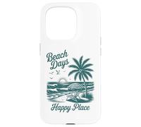 Beach Days Happy Place Retro Tropical Sunset Palm Tree Ocean Case for iPhone 15 Pro