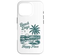 Beach Days Happy Place Retro Tropical Sunset Palm Tree Ocean Case for iPhone 16 Pro