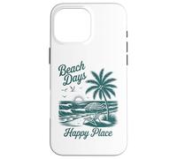 Beach Days Happy Place Retro Tropical Sunset Palm Tree Ocean Case for iPhone 16 Pro Max