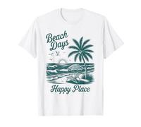 Beach Days Happy Place Retro Tropical Sunset Palm Tree Ocean T-Shirt