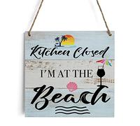Beach Decor Beach Gifts Wood Wall Art Wall Hanging Decor Beach House Kitchen Decor Nautical Coastal Sign Wooden Decorative Plaque Sign Beach Decorations Home Kitchen Closed I'm at the Beach 8*8 inch