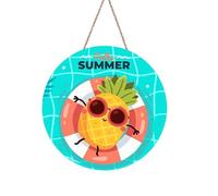 Beach Decor Hello Summer Pineapple Themes Wooden Door Hangers for Home Porch Office Pool Farmhouse Rustic Door Decorations Hanging Indoor Outdoor Wall Art 12×12in