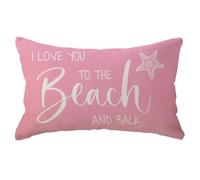 Beach Decorative Lumbar Pillowcase I Love You to The Beach and Back Throw Pillow Cover Summer Holiday Cushion Case 12×20 Inches for Sofa/Couch/Patio (Pink)