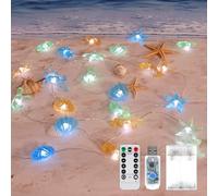 Beach Decorative String Lights, Under The Sea Sand Dollars Seahorse Nautical Theme Lights for Christmas Decorations, Remote 10 ft 30 LEDs with Battery & USB Plug in for Covered Wedding Birthday Party