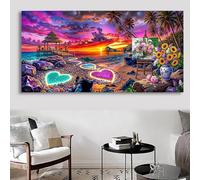 Beach Diamond Art Kits Adults, 5D Diamond Painting Landscape DIY Full Round Drill Crystal Art Kits for Adults Beginners, Rhinestone Embroidery Arts and Crafts for Home Wall Decor Gifts 40x80cm,Cod-169