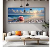Beach Diamond Art Kits Adults Large Diamond Painting Flower, 5D Round Full Drill Crystal Art Kits for Adults Beginner, DIY Crystal Embroidery Cross Stitch Painting for Room Decor Gifts 175x70 cm V-6