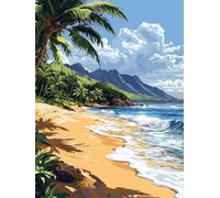 Beach Diamond Art Kits for Adults & Beginners, DIY Full Drill Sequin Gem Art Painting, Coconut Tree (2), for Leisure Time, Birthday Christmas Gifts for Women, Wall Decor 20x24inch No Frame qo-175