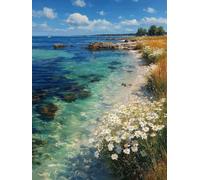 Beach Diamond Art, Landscape Diamond Painting 5D DIY Full Square Drill Crystal Art Cross Stitch Kits for Adults Beginner, Dimond Painting Pattern Design for Home Decor, Wall Decor 80x110cm -wyl2506O3
