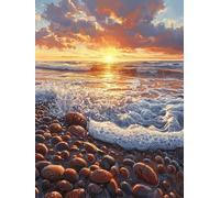Beach Diamond Art Painting Kits for Adults Kids, 5D Full Round Drill Sunrise Diamond Painting, DIY Crystal Art Mosaic Kit for Adults Beginners, for Home Wall Christmas Decorations 30X40cm E-67