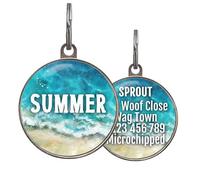 Beach Dog Tag - Add Name to Front & Info to Back - Summer Ocean Pet ID Tag - Coastal Watercolour Dog Tag - Cute Holiday Design for Dogs or Cats - 2 Sizes - Waterproof Metal - Lightweight & Durable