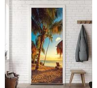 Beach Door Stickers for Interior Doors Tropical Palm Trees Door Murals Self Adhesive 3D Wallpaper Decals for Bedroom Bathroom Living Room Decor 31.5"x82.7" A-2419