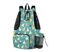 Beach Drawstring Bags Sport Gym Sackpack With Water Bottle Holder Cinch Sacks Dry Wet Separation Happy Green Cute Birthday Hat