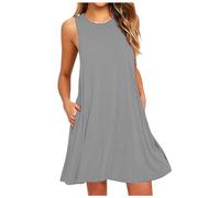 Beach Dress Women Summer Dresses Boho Casual Summer Dresses Women Short Sleeve Button T Shirt Casual Elastic Swing Shirt Half-Length Spaghetti Straps with Pockets, Grey #2, L