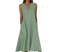 Beach Dresses for Women Summer Dresses Elegant Boho T-Shirt Dress Solid Color V Neck Side Pockets A Line Casual Mid Long Dress for Women Daily Classic Pink