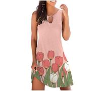Beach Dresses for Women UK Sale Clearance Sleeveless V Neck Vest Dress Petite Elegant Boho Sundress Floral Print Summer Holiday Dresses Casual Aline Midi Dress Ladies S-2XL