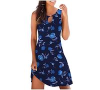 Beach Dresses for Women UK Sale Clearance Sleeveless V Neck Vest Dress Petite Elegant Boho Sundress Floral Print Summer Holiday Dresses Casual Aline Midi Dress Ladies S-2XL
