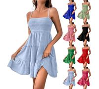 Beach Dresses For Women Uk Summer Spaghetti Strap Sundresses Casual Sleeveless A Linen Mini Dress Bandeau Tube Boho Sundress Plain Beach Wear Cover Ups With Pockets Elegant Flowy Ladies Dresses