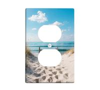Beach Duplex Outlet Covers Wall Plate, Summer Coastal Footprints Waves Summer Blue Plastic Standard Size Wall Plates for Electrical Outlets for Home Living Room New Apartment Decor