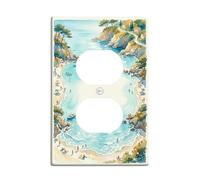 Beach Duplex Outlet Covers Wall Plate, Summer Coastal Ocean Trees Summer Blue Plastic Standard Size Face Plates for Electrical Outlets for Home Living Room Bedroom Bathroom Decor