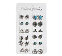 Beach Earrings 12 Pairs Mixed for Turtle Starfish Stud Set Fashion Jewellery Charms Gift Women Lady Rose Gold Set Rose Gold