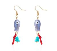 Beach Fish Earrings Beads Boho Red Bead Dangle Earring Bohemian Beach Jewelry Ocean Waterproof Summer Vacation Jewelry for Women, Alloy Steel, No Gemstone
